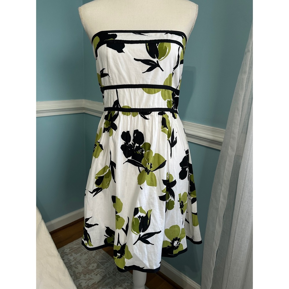 Speechless Strapless Floral Fit Flare Dress White Green Black Size 11